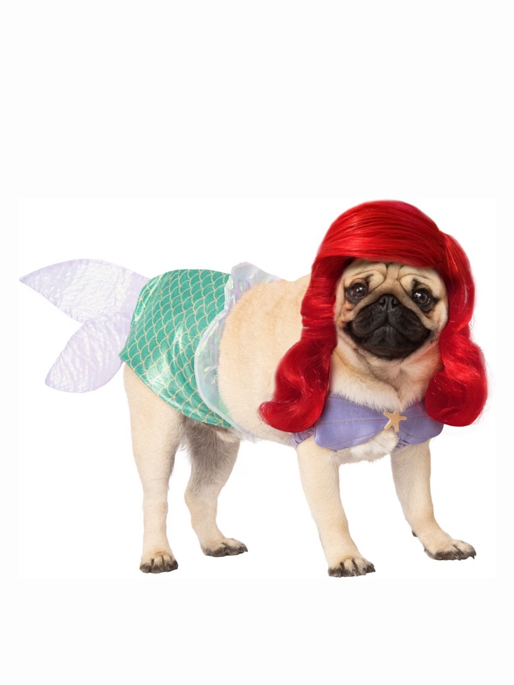 XL DOG ARIEL COSTUME - Purple Top, Green Tail, Red Wig